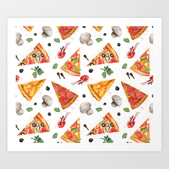Pizza Pattern, Food Pattern, Watercolor Pizza Art Print