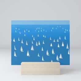 Sailing Boats in deep blue Sea - Regatta Sailboats Mini Art Print