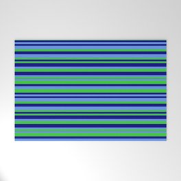 [ Thumbnail: Cornflower Blue, Lime Green, and Blue Colored Striped/Lined Pattern Welcome Mat ]