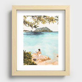 Reading Woman On Beach in Sardinia Recessed Framed Print
