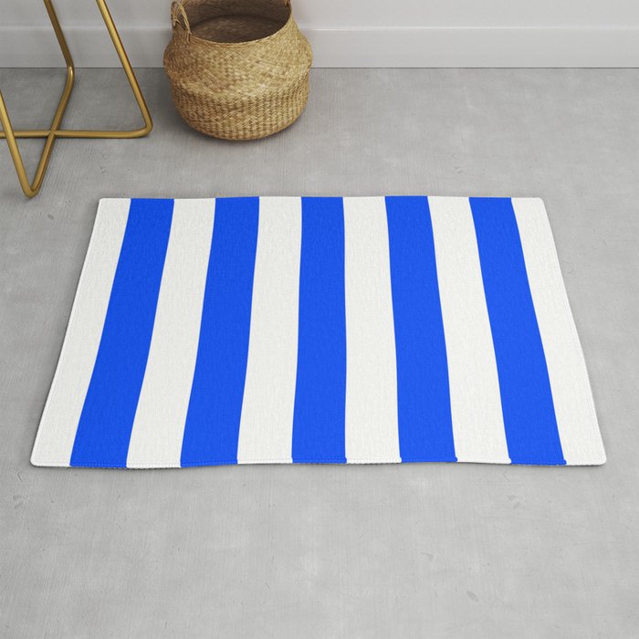 Blue (RYB) - solid color - white stripes pattern Rug