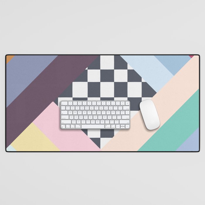 Rainbow stripe and checker Desk Mat