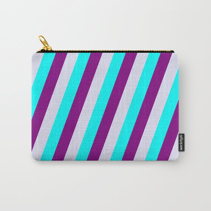 Aqua, Purple, and Lavender Colored Lined Pattern Carry-All Pouch