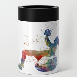 Woman practices gymnastics in watercolor Can Cooler