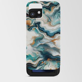 Teal, Blue & Gold Marble Agate  iPhone Card Case