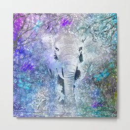 ELEPHANT IN THE STARRY LAKE Metal Print | Elephants, Lake, Sparkle, Elephantart, Spaceart, Starryart, Elephant, Stars, Celestial, Trees 