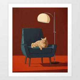 Cats on Chairs Deluxe Collection - Red Art Print