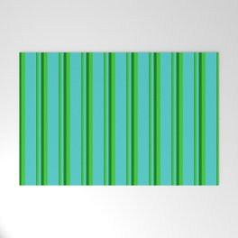 [ Thumbnail: Green, Lime Green, and Turquoise Colored Lines Pattern Welcome Mat ]