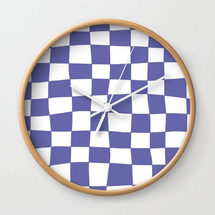 Hand Drawn Checkerboard Pattern (very peri/white) Wall Clock