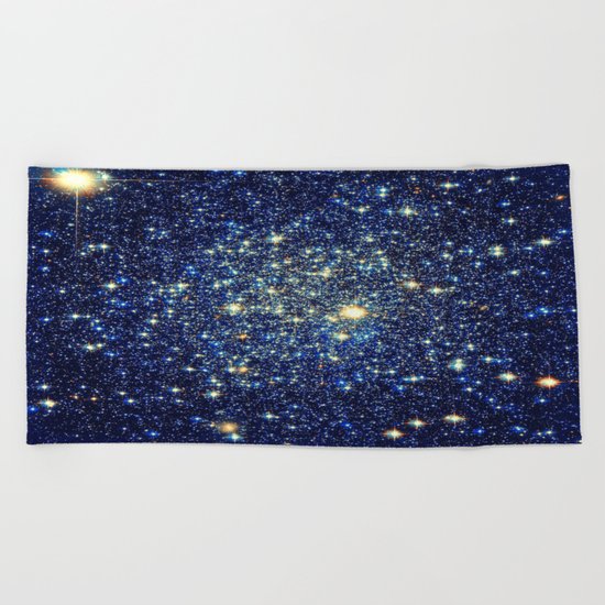 galaxY Stars : Midnight Blue & Gold Beach Towel
