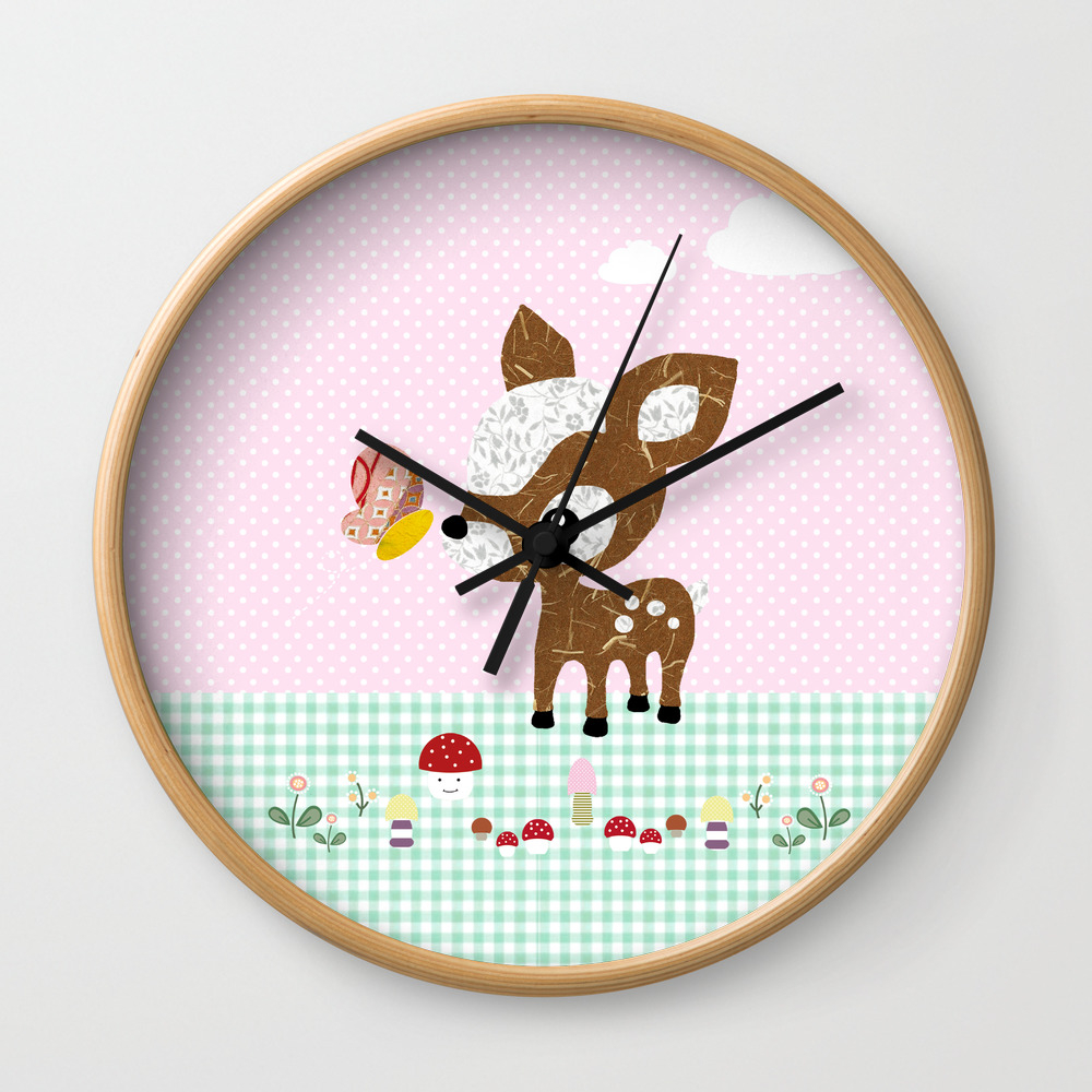 Cute Deery With Mushrooms And Butterfly Wall Clock By Claudiaschoen Society6 20 stunning & unique handmade wall clocks. society6