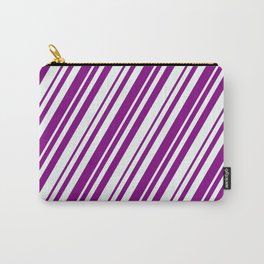 [ Thumbnail: Mint Cream & Purple Colored Stripes Pattern Carry-All Pouch ]