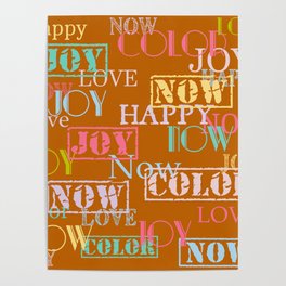 Enjoy The Colors - Colorful typography modern abstract pattern on Sudan Brown color background  Poster
