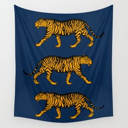 Tigers (Navy Blue and Marigold) Wall Tapestry