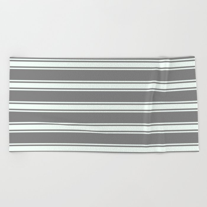Gray & Mint Cream Colored Stripes Pattern Beach Towel