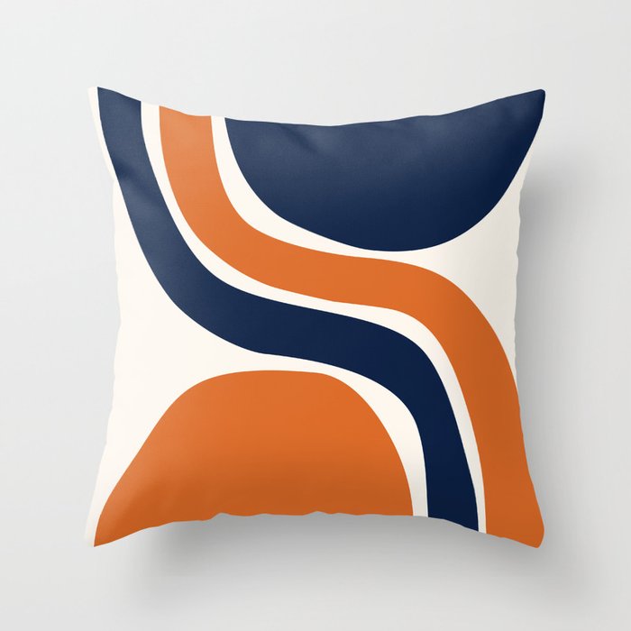 Abstract Shapes 66 in Vintage Orange and Navy Blue Throw Pillow