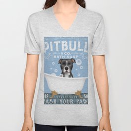 pitbull pit bull pitty dog bath art clawfoot tub, bubbles soap wash your paws decor V Neck T Shirt