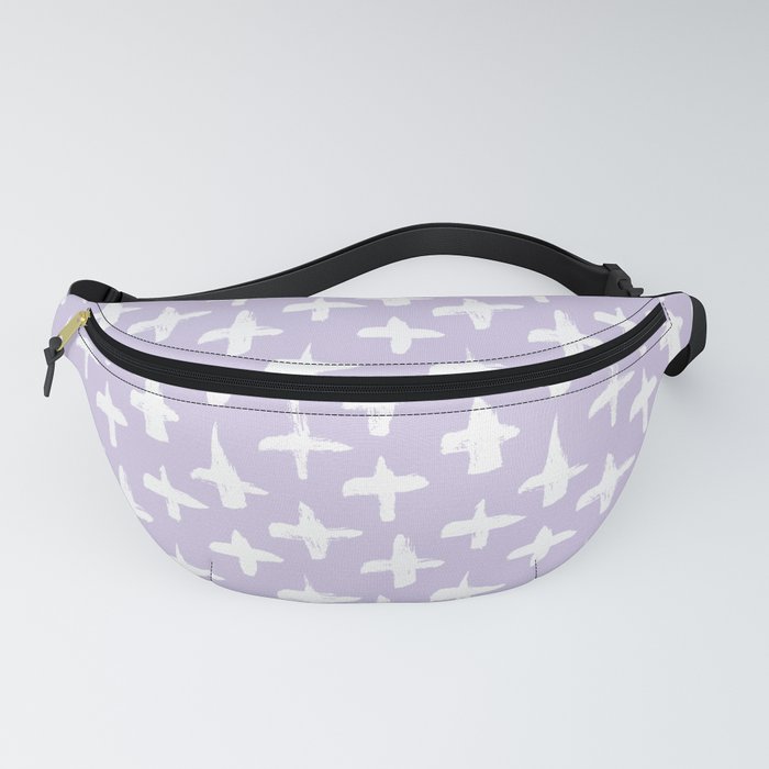 Lilac and White plus signs brush strokes seamless pattern Fanny Pack