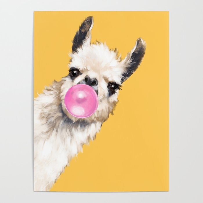 Bubble Gum Sneaky Llama in Yellow Poster