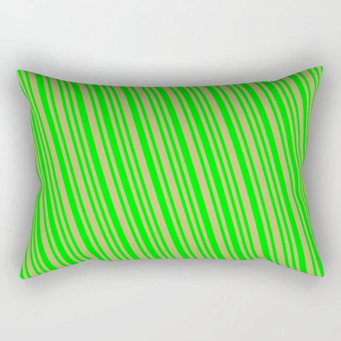 Dark Khaki & Lime Colored Striped Pattern Rectangular Pillow