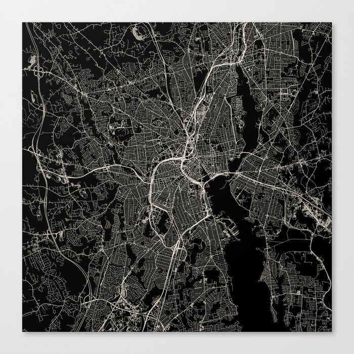 USA, Providence City Map - Black and White Canvas Print