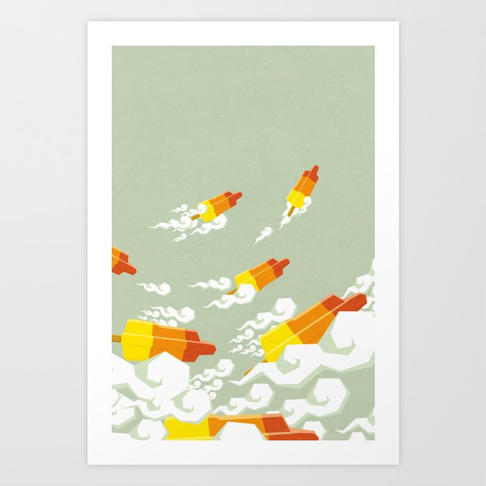 Discover the motif FLIGHT OF THE ROCKETS by Yetiland as a print at TOPPOSTER