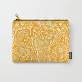 Saffron Coneflowers Carry-All Pouch | Bohemian, Boho, Wildflowers, Fall, Mustard, Handdrawn, Floral, Nature, Meadow, Gold 