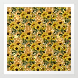 Beatiful Sunflower Design Art Print | Night, Antique, Nature, Garden, Yellow, Leaves, Flower, Midnigh, Bohemian, Tpattern 