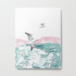 Seagulls Metal Print | Flying, Mabsootmonster, Digital, Nature, Seagull, Birds, Sea, Painting, Ocean, Illustration 