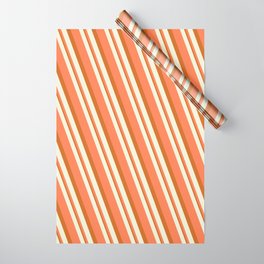 [ Thumbnail: Beige, Coral & Chocolate Colored Stripes Pattern Wrapping Paper ]