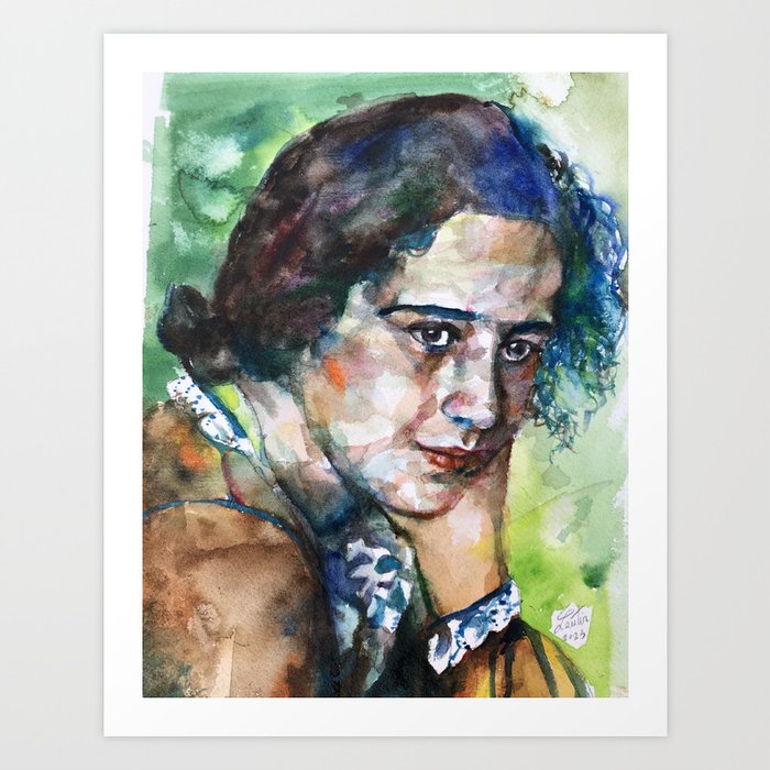 HANNAH ARENDT watercolor portrait .3 Art Print