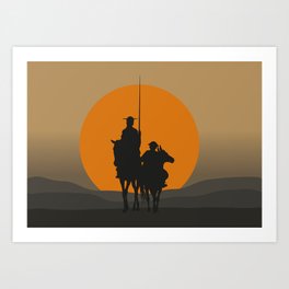 Don Quixote de la Mancha Silhouette, of Cervantes spanish novelist, at sunset Art Print