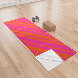 [ Thumbnail: Red and Deep Pink Colored Lined Pattern Yoga Towel ]