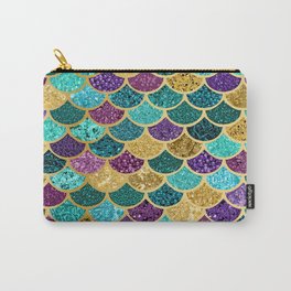 Glitter Blues, Purples, Greens, and Gold Mermaid Scales Carry-All Pouch