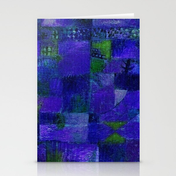 Terraced garden tropical floral midnight Egyptian blue abstract landscape painting by Paul Klee Stationery Cards