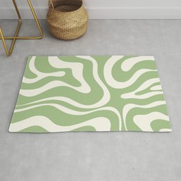 Modern Liquid Swirl Abstract Pattern in Light Sage Green and Cream Area & Throw Rug