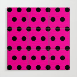 Hot Pink and Black Polka Dots Wood Wall Art