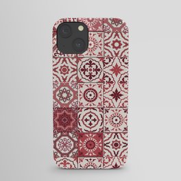 Mega Gorgeous seamless patchwork pattern from dark red and white Moroccan, Portuguese tiles, Azulejo, Arabic ornament. Islamic art.  iPhone Case