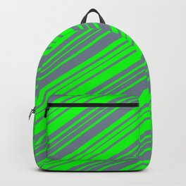 [ Thumbnail: Lime and Slate Gray Colored Stripes/Lines Pattern Backpack ]