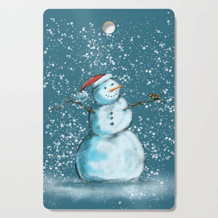 Frosty snowman and his little bird Cutting Board