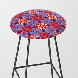 Cheerful Retro Modern Kitchen Tile Pattern Navy and Red Bar Stool