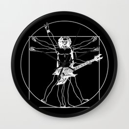 Vitruvian guitarist playing B.C. Warlock guitar. (White sketch) Wall Clock