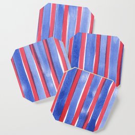 Red and Blue stripes watercolor design 4th of July Coaster