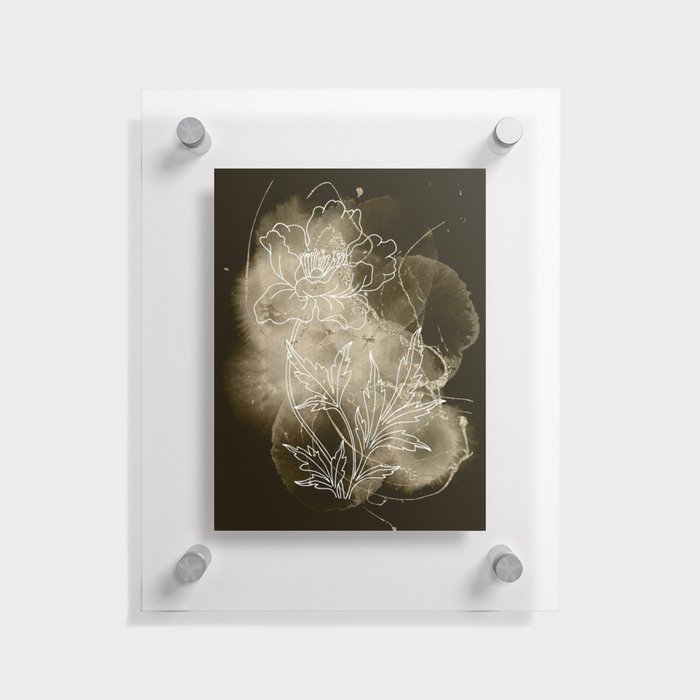 Brown and Golden Watercolor Floral Design Floating Acrylic Print