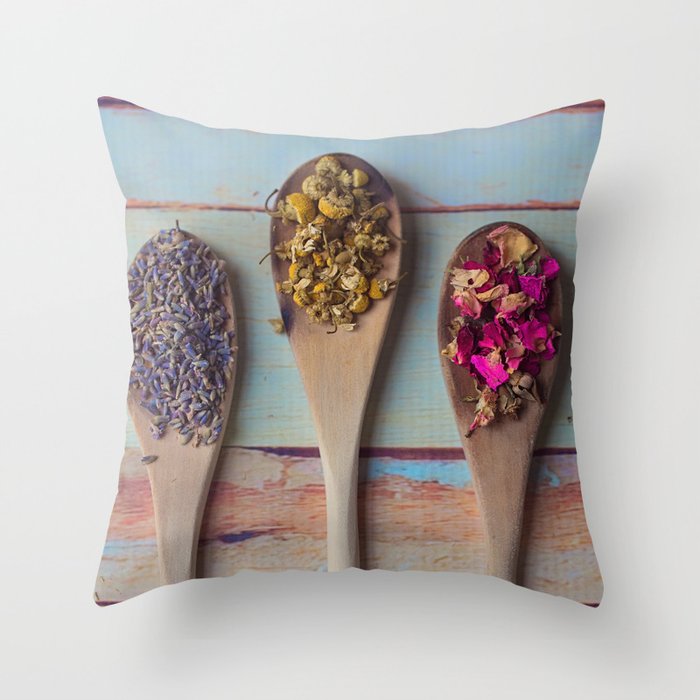 Three Beauties, Floral and Wooden Spoon Throw Pillow