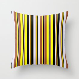[ Thumbnail: Yellow, Sienna, Lavender, and Black Colored Lines/Stripes Pattern Throw Pillow ]