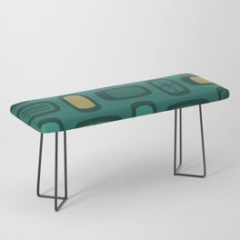 Midcentury MCM Rounded Rectangles Teal Gold Bench