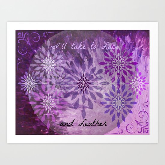 LACE AND LEATHER - Underwear Love Project Deep Purple Lace Pattern Fancy Elegant Typography Abstract Art Print