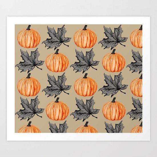 Pumpkin in the Fall Leaf Art Print