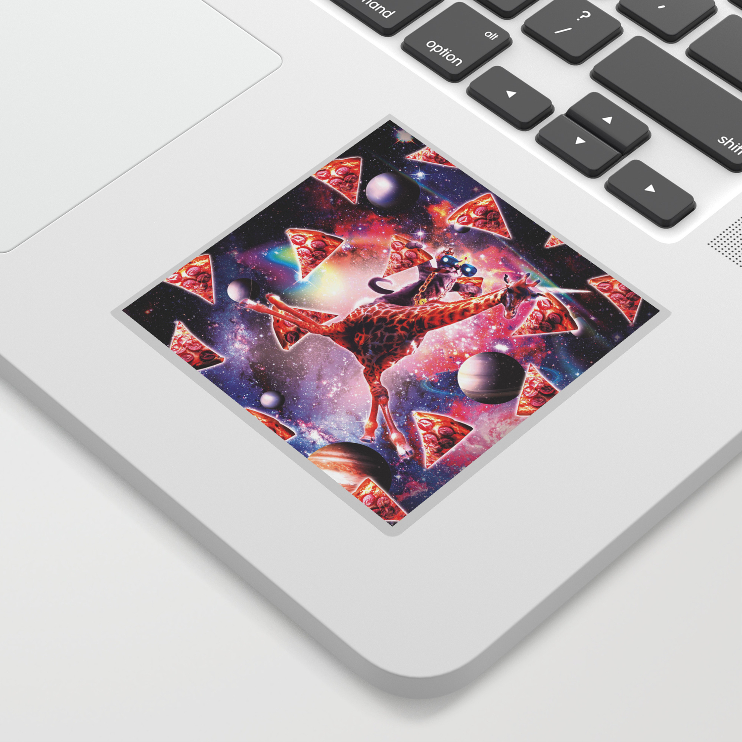 Thug Space Cat On Giraffe Unicorn Pizza Sticker By Randomgalaxy
